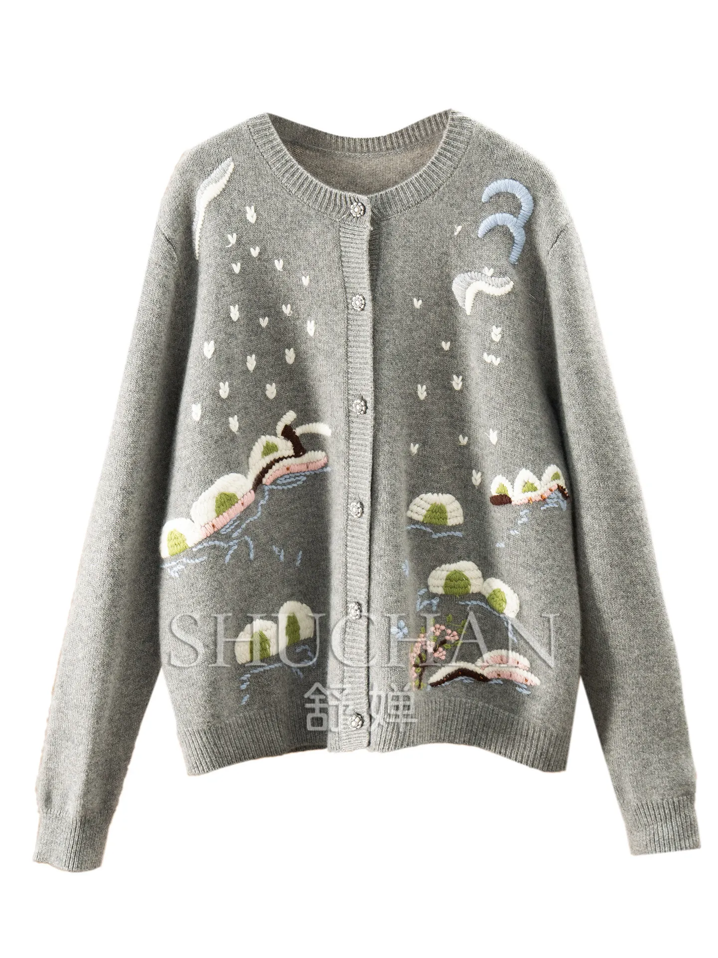 Warm Luxury 100% Cashmere Handmade Hooked Sweater Cardigan Jacket Women's E314
