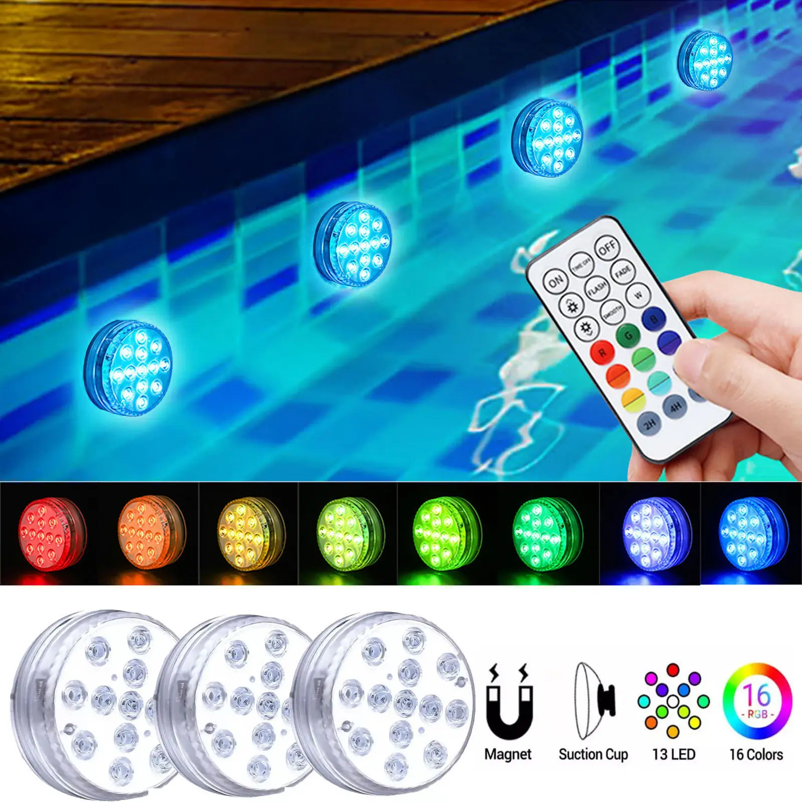 Remote control RGB diving light suction cup swimming pool light diving fish tank colorful underwater light aquarium coloredlight