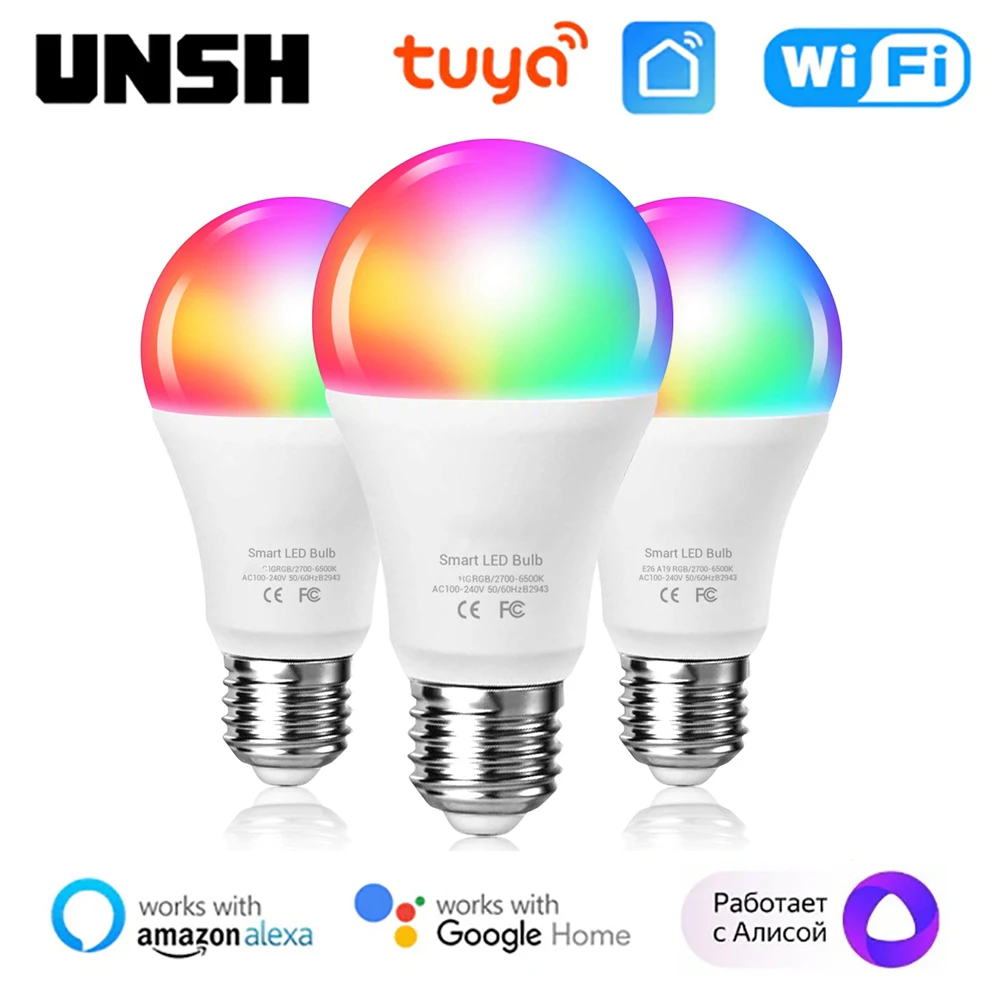 

Tuya 15W WiFi E27 Smart Dimmable Bulb RGBCW 100-240V LED Light Smart Life App Control Support Alexa Google Home Alice