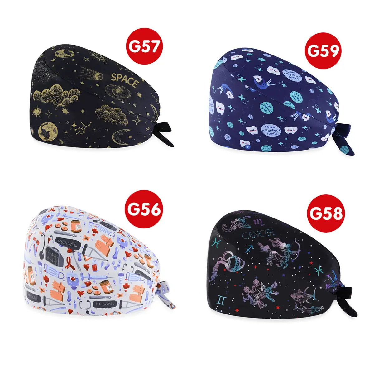 

Fashionable anti-static work caps for oral surgery hospitals, nurse caps, light and breathable, with medical-themed prints