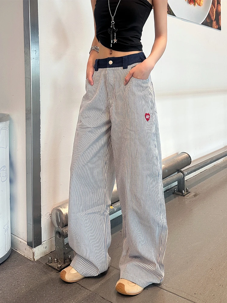 

Blaat American Retro Embroidered Blue Striped Casual Pants Men's Design Sense Straight Drapey Trousers Trendy Youth Active ...