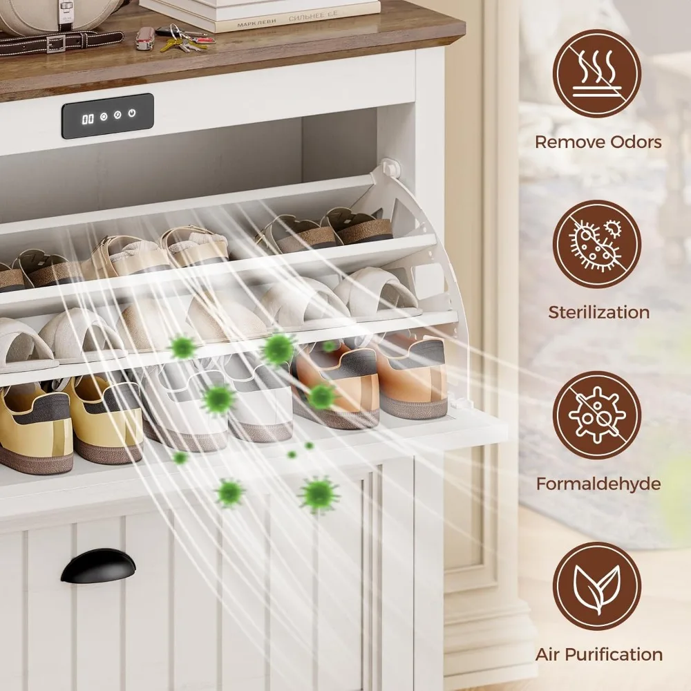 خزانة أحذية رفيعة على طراز المزرعة مع أدراج مزدوجة وتخزين مزيل الروائح الكريهة #3