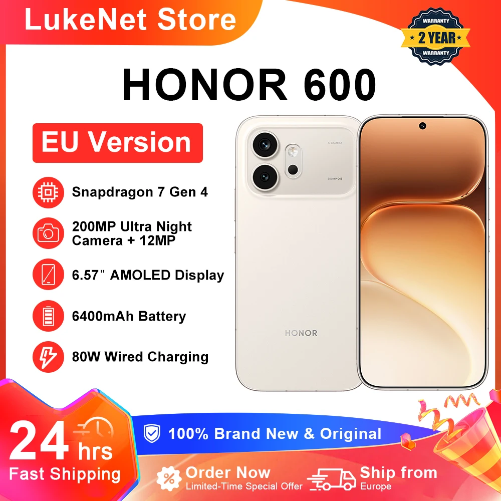 HONOR 600 5G Smartphone EU-Version 200MP AI Ultra-Nachtkamera 6400mAh Snapdragon 7 Gen4 AI-Taste 6,57" AMOLED 80W Superladung