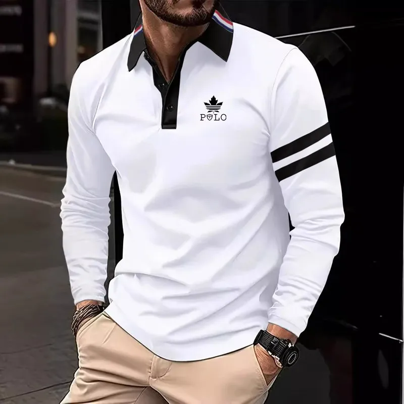 2025 New Spring Men's Casual Long Sleeve Polo Shirt Fashion Printed Men's Shirt