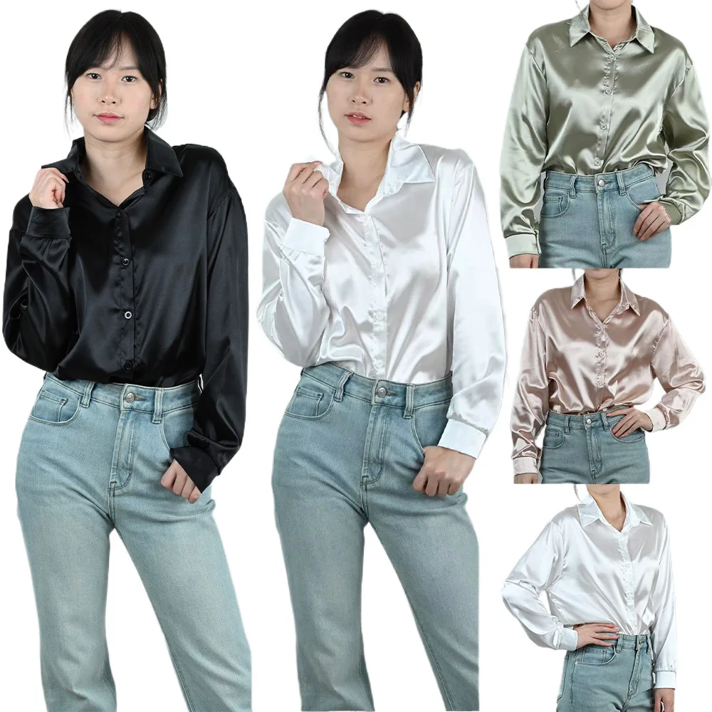 

Woman Imitation Silk Shirt Women's Elegant Blouse Female Business Wear Smooth Fabric Fashion Commute Loose Comfortable