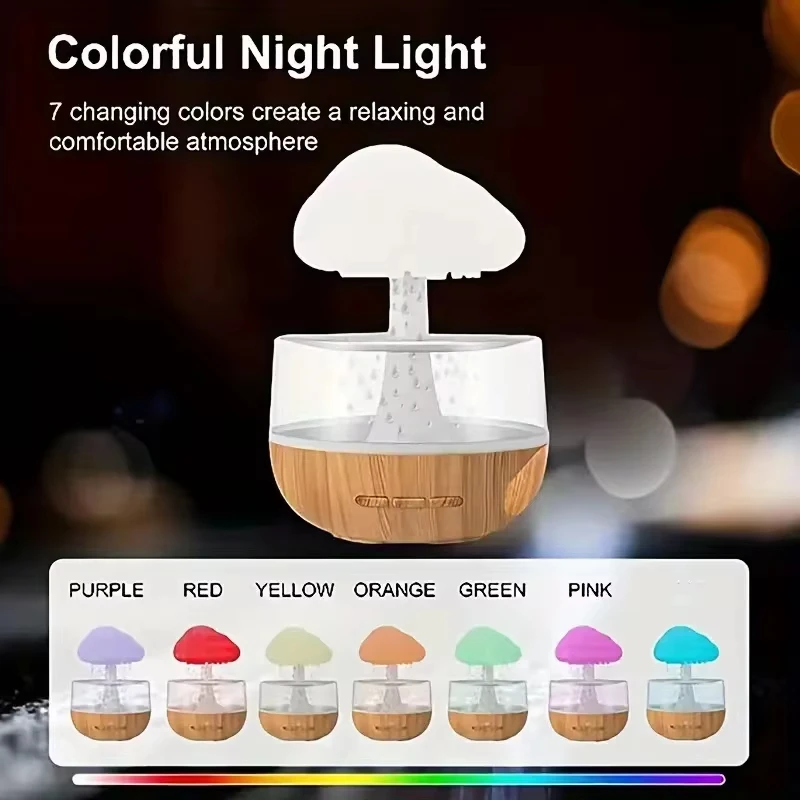 2024 USB Charging Rain Cloud Humidifier Multi-Color Mushroom Cloud Raindrop Atmosphere Light Night Light Aromatherapy Machine