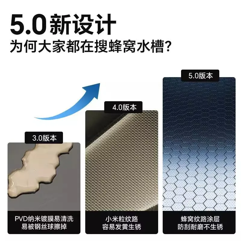 Thickened 5MM honeycomb embossed kitchen sink large single slot 304 stainless steel sink