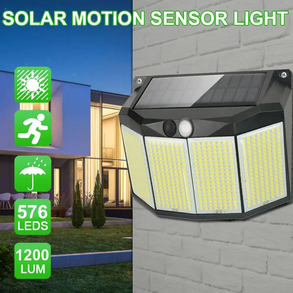 

576 LEDs Solar Power Lights Outdoor Waterproof with Motion Sensor 3 Modes 432LEDs Security Lamp for Outside Pathway Garden Decor