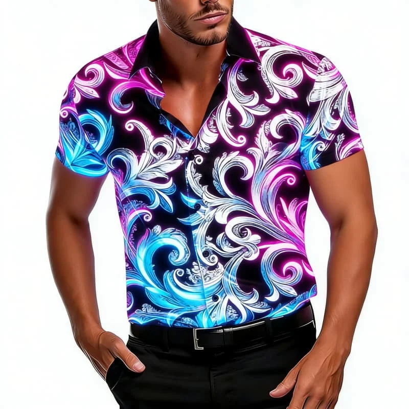 

Men's Premium Retro Baroque Scroll Print Short Sleeve Shirt Modern Fashion For Daily Business And Formal Occasion Style