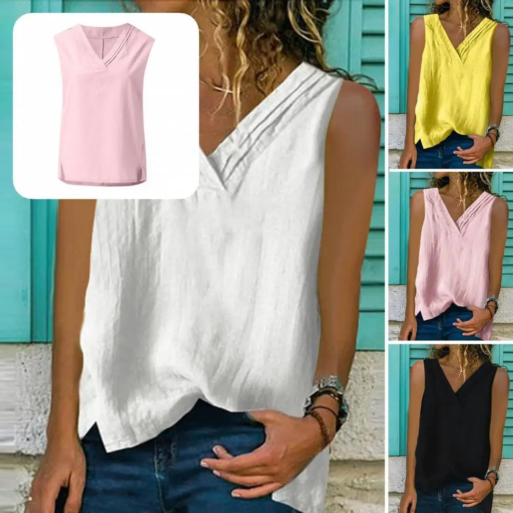 Popular Women Vest  Loose Temperament Vest T-shirt  Simple Pure Color Vest Top