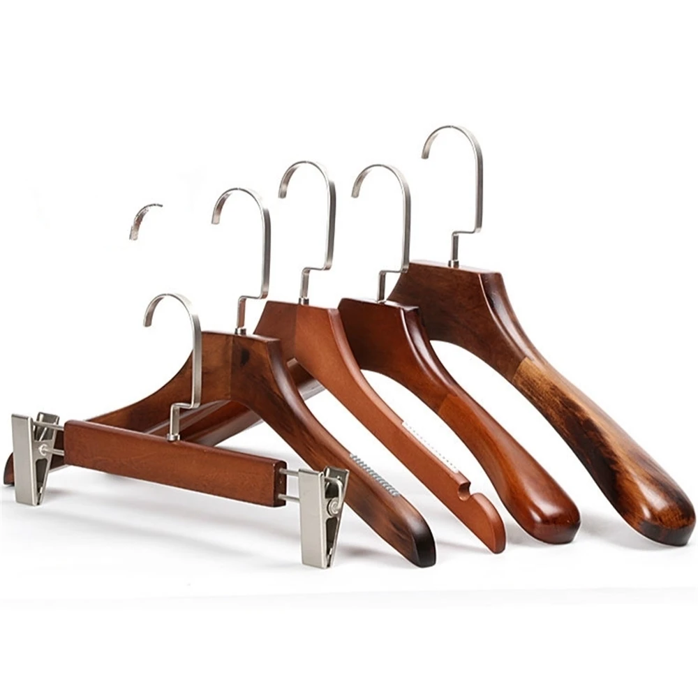 Solid Wood Hangers Pant Clip Hook Wardrobe Clothes Storage Organizer Hanger Wooden Clothes Hanger Home Retro Wood Suit Display