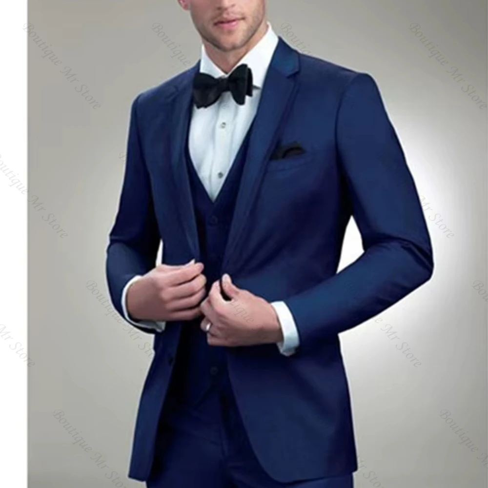 

New Classic Men’s Suit Slim Fit Evening Set for Men Navy Blue Lapel Casual Party Latest Male Clothing