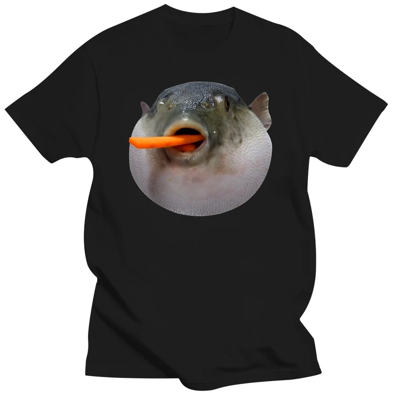 Pufferfish Eating A Carrot Meme Funny Blowfish Dank Memes T-Shirt Europe Tops Shirts For Men Coupons Cotton Tshirts Normal