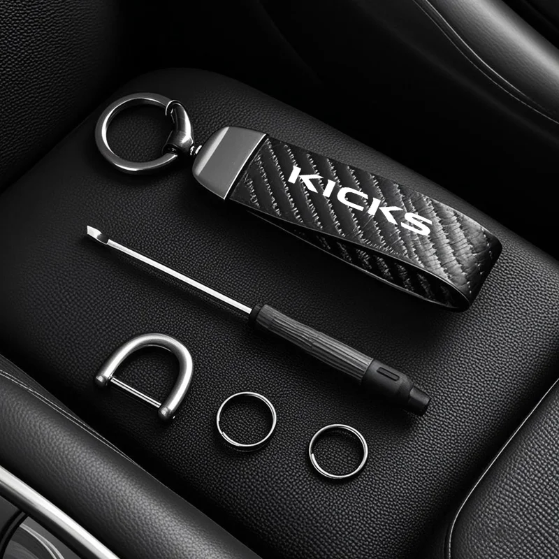 Carbon fiber Leather Car Keyring Exquisite Anti-lost Car Keychain For Nissan Kicks 2016 2017 2018 2019 2020 2021 2022 2023