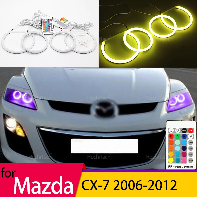 Super Bright Cotton RGB 16 colors Cotton Light LED Angel Eye Ring for Mazda CX-7 2006 2007 2008 2009 2010 2011 2012 Accessories