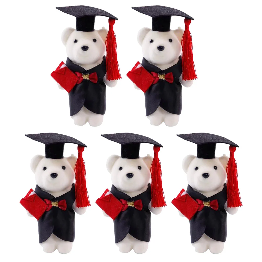 

5 Pcs Graduation Mini Bears Plush Stuffed Animal Flower Bouquet Decoration Accessories Decorative Gift