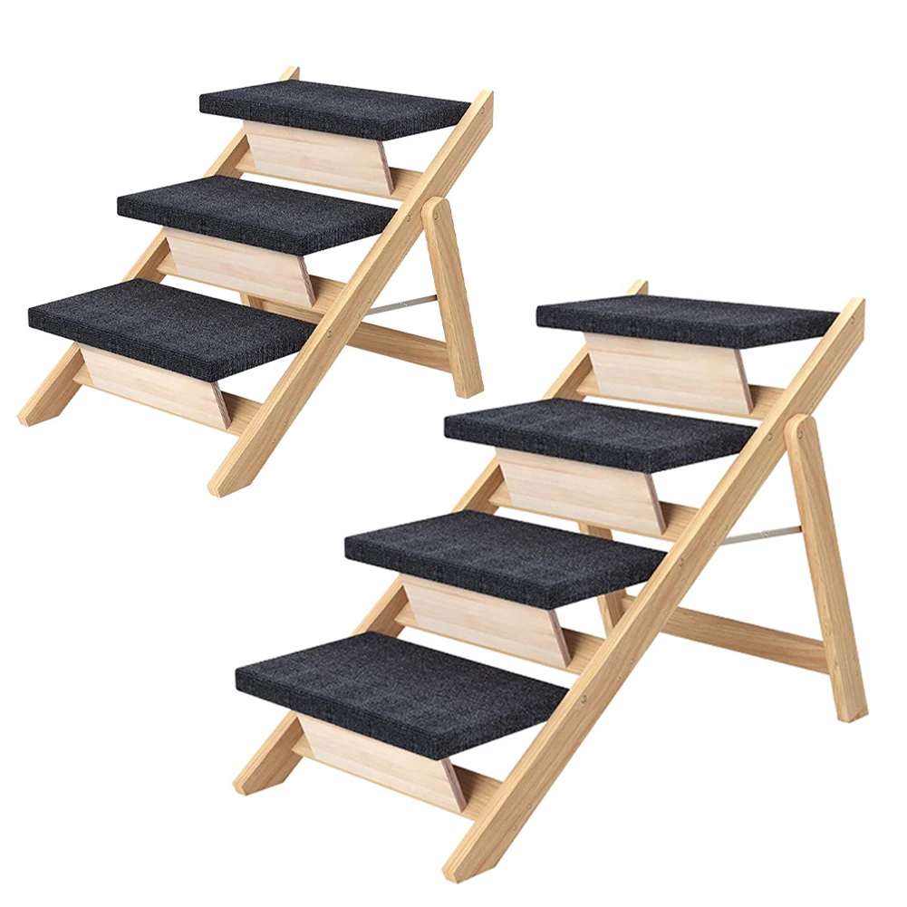

Outdoor Steps Dog Stairs Foldable Wooden Cat Climbing Ladder Non-slip Carpeted Ramp Ladder for Small Animals Climbing