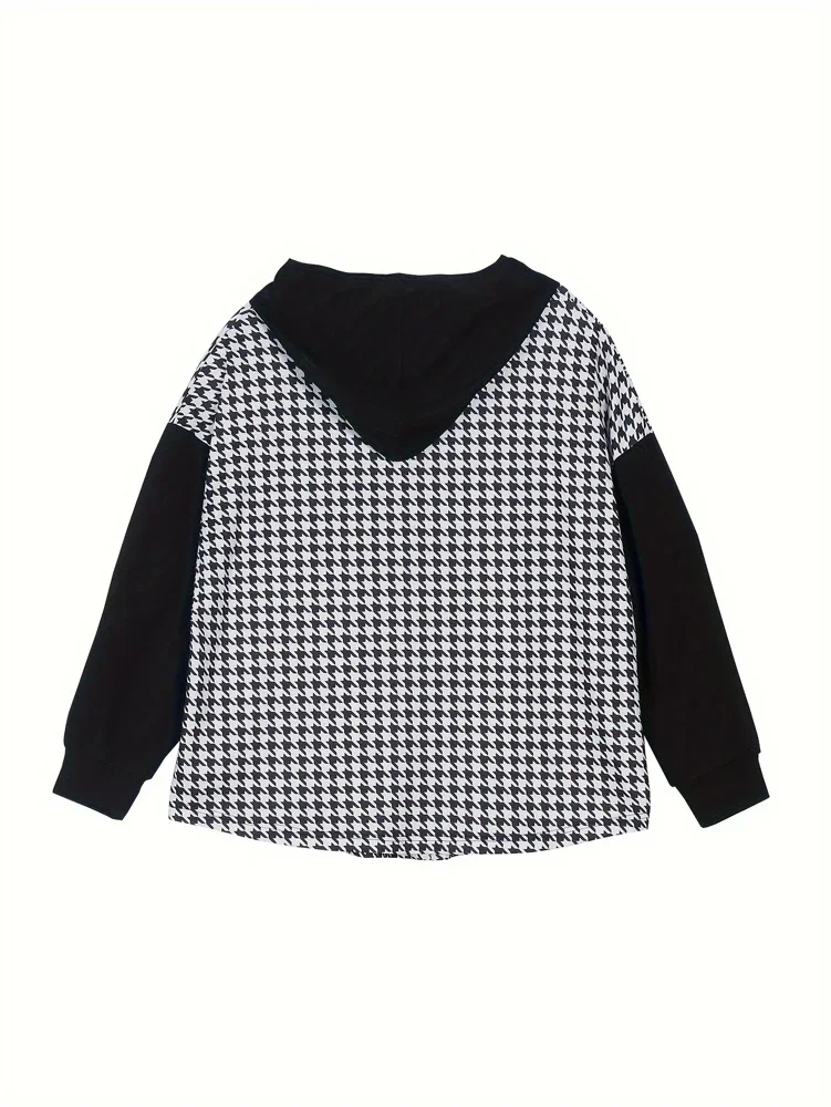 حجم كبير 2025 ربيع جديد المرأة houndstooth طباعة البريدي مقنعين سترة ركاب مناسبة للارتداء في الهواء الطلق #3