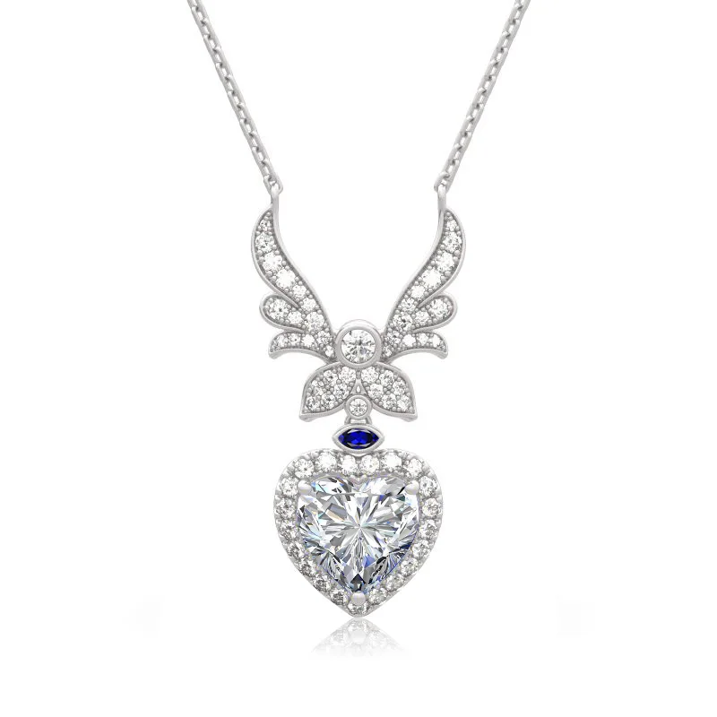 Madison Audrey Heart&Wings Moissanite Pendants for Women 925 Silver Wedding Necklace Anniversary Christmas Luxury Fine Jewelry