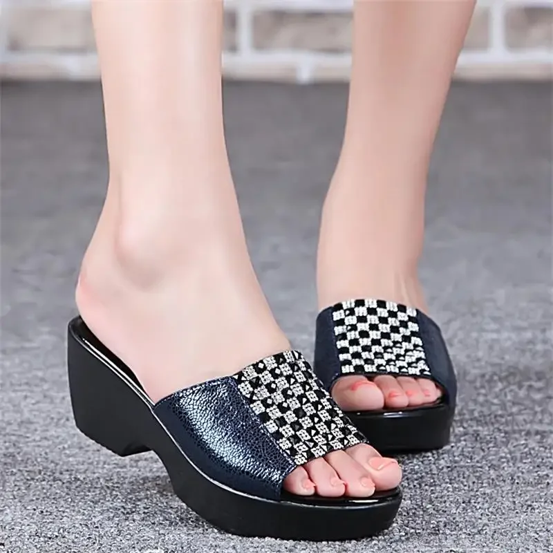 New Fashion Wedges Shoes for Women Open Toe  Plus Size Women Shoes 42 Elegant Italin Women Shoes Decorated with Rhinestone