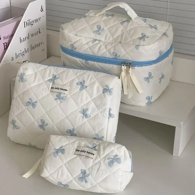 Borsa per organizer per trucco da donna con stampa coreana con fiocco Custodia per cosmetici dolce per articoli da toeletta da viaggio Borsa per