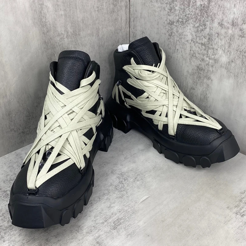 mens luxury fashion punk gothic original leather boots black designer shoes cowboy platform boot trendy handsome ankle botas man view 4