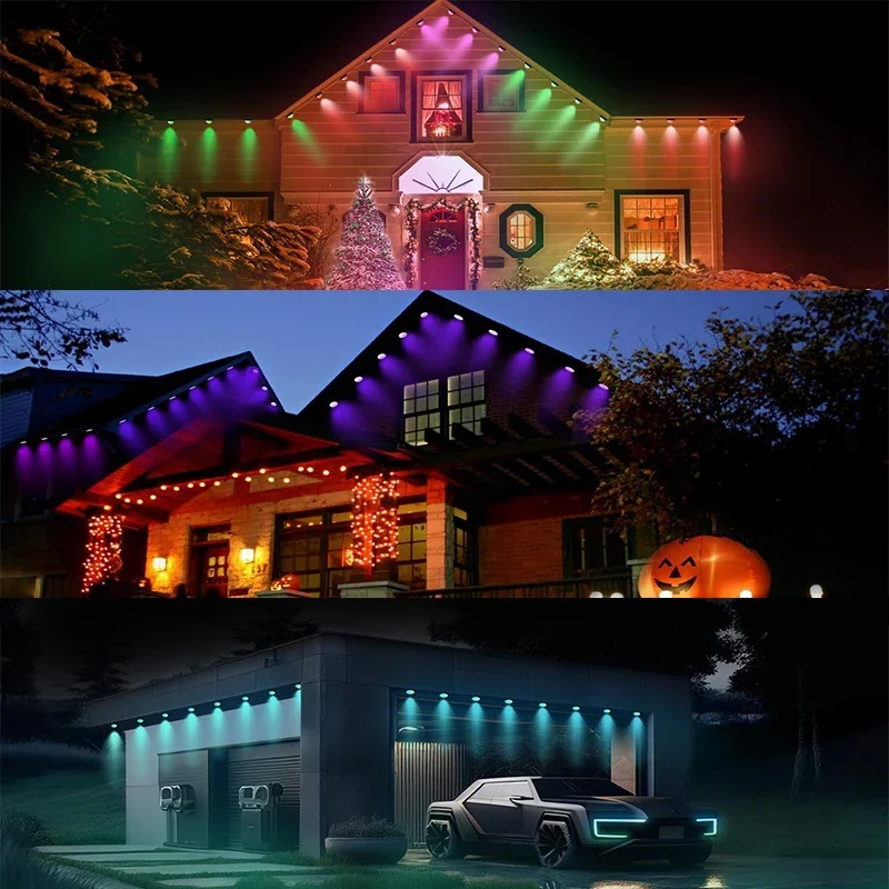 Smart Eaves String LED Light Bluetooth Permanent Outdoor Lights Music Sync Timer DIY String IP65 Waterproof for Party Home Decor