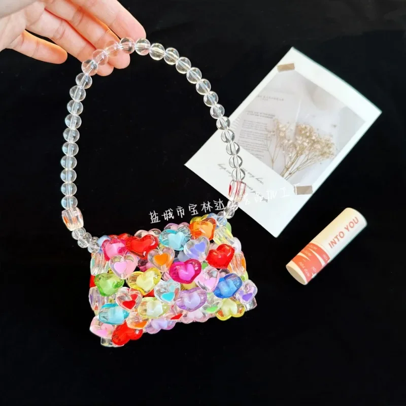 

DIY Handwoven Ins Summer Crossbody Bags for Woman Finished Jelly Love Beaded Bag Cute Girl Mini Lipstick New in Ladies Handbag