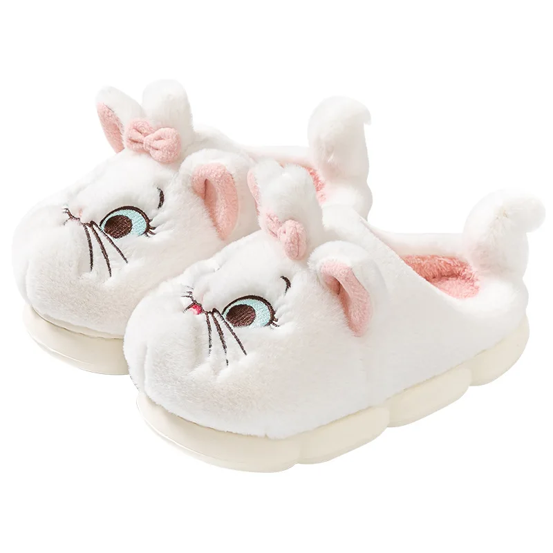 Disney Marie Cat Girls Cotton Slippers Soft Winter Warmer Indoor Warmth Preservation Non Slip Bedroom Children\'s Plush Shoes