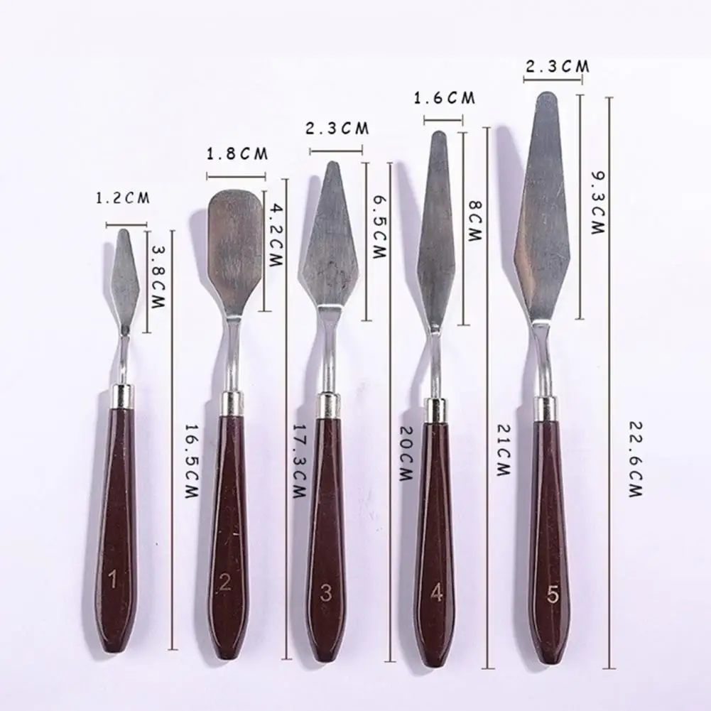 Faca de paleta de aço inoxidável, espátula de mistura, pavimentação, laminação lâmina flexível, arte raspador ferramenta, bolo cozimento suprimentos, 5pcs por conjunto