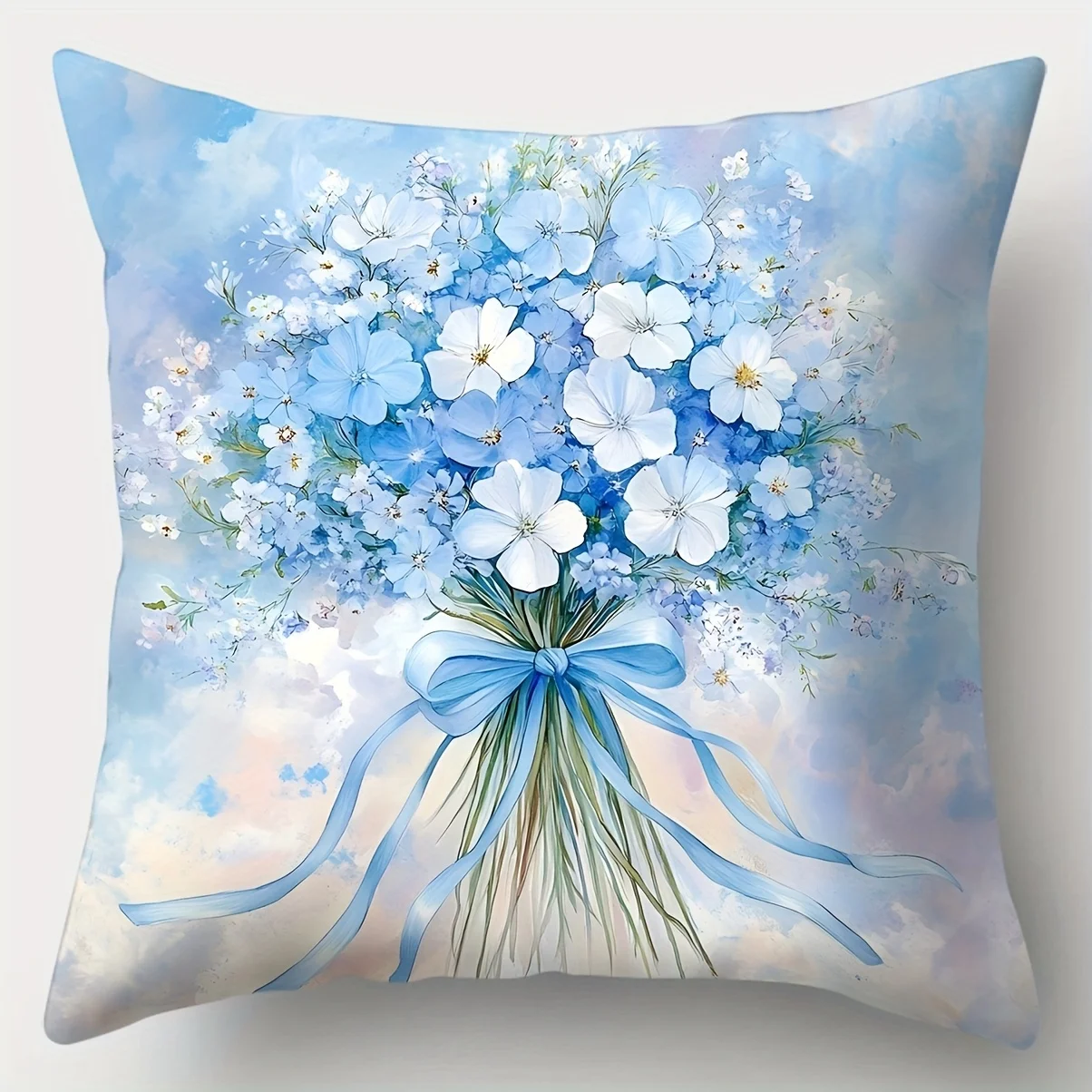 4pcs Blue Jazz Bouquet Theme digital printing pillow cover Short plush Suitable living rooms bedrooms sofas throw cushion cover