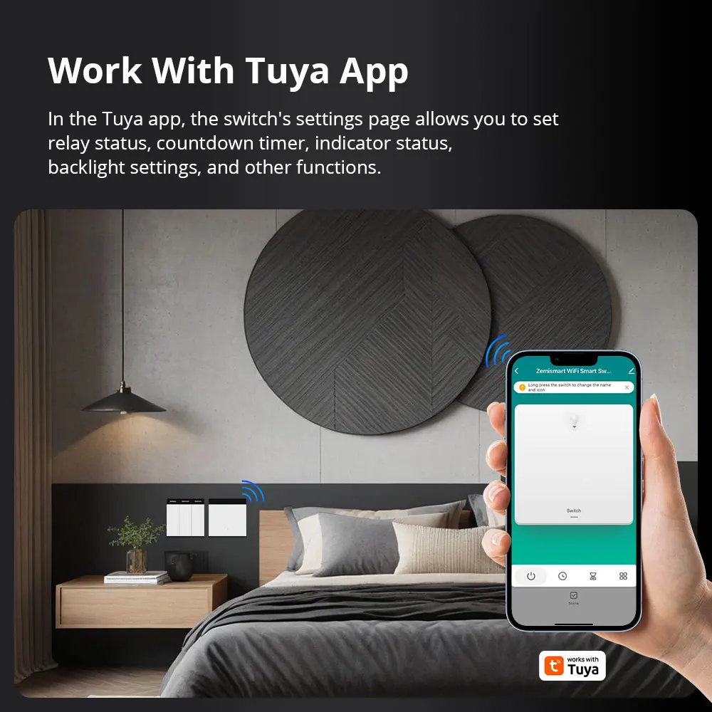 Zemismart Matter WiFi DIY Name Switch مع شاشة عرض زر ضغط كبير يعمل مع Tuya Homekit SmartThings Google Home App