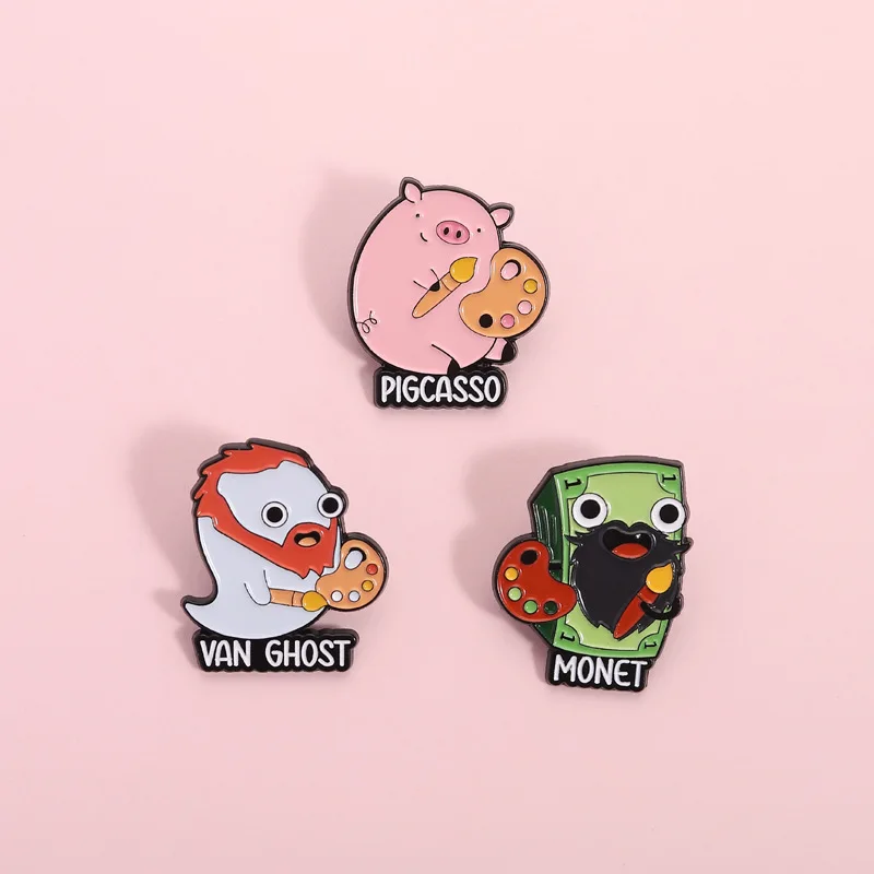 Fun art theme brooch creative artist image currency pig ghost badge clothing bag alloy accessories