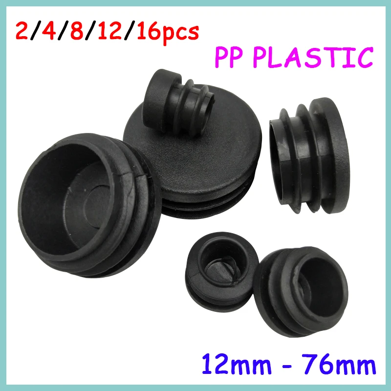 2/4/8/12/16pcs PP Plastic Black Round Pipe Plug Chair Non-Slip Foot Pads Sealing Cover 12 14 16 19 20 22 25 28 30mm to 76mm