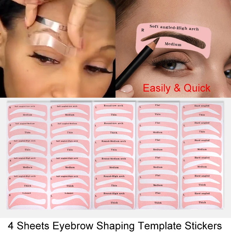 

4 Sheets 24 Popular Models Shaping Eyebrows Template Sticker Auxiliary Card Trimming Eyebrow Shapes Eye Makeup Easily to Apply