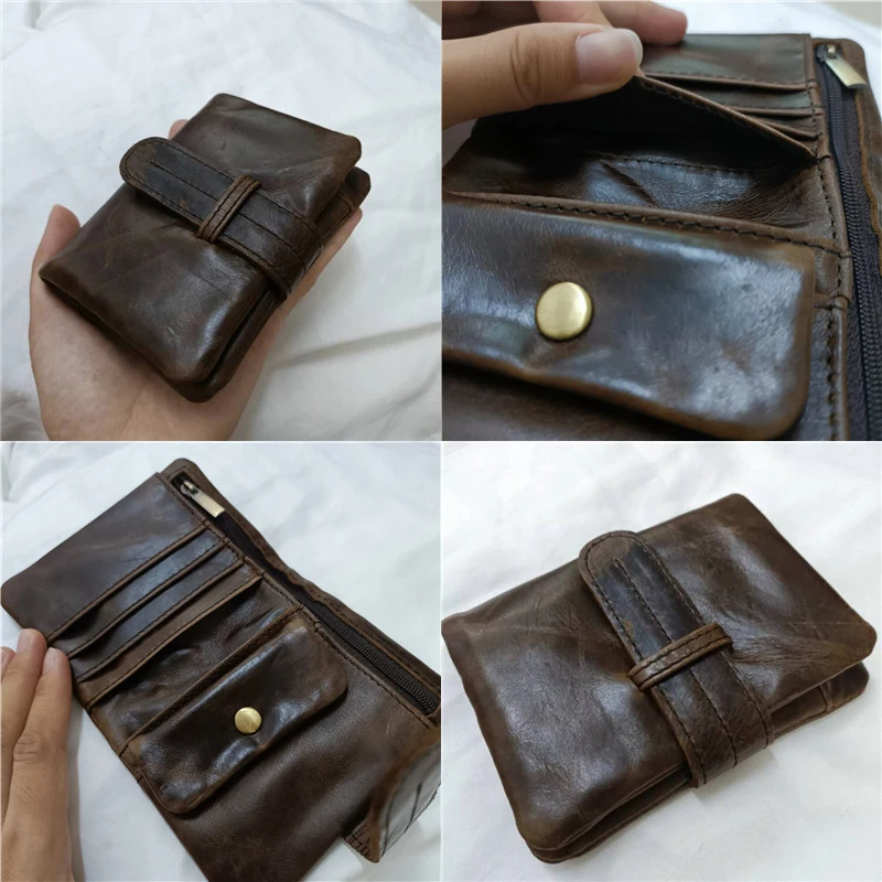 Genuine Leather Men\'s Wallet Retro Oil Wax Leather Wallet Men Casual Short Small Purses Man Card Holder Coin Purses