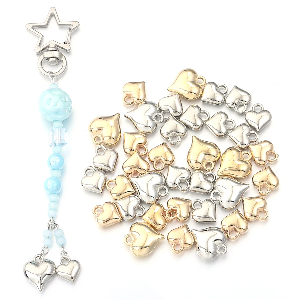 50pcs/lot 11x12/14x16mm Gold Color Heart Charms CCB Plastic Spacer Bead For Jewelry Making DIY Bracelet Earring Necklace Pendant image 5