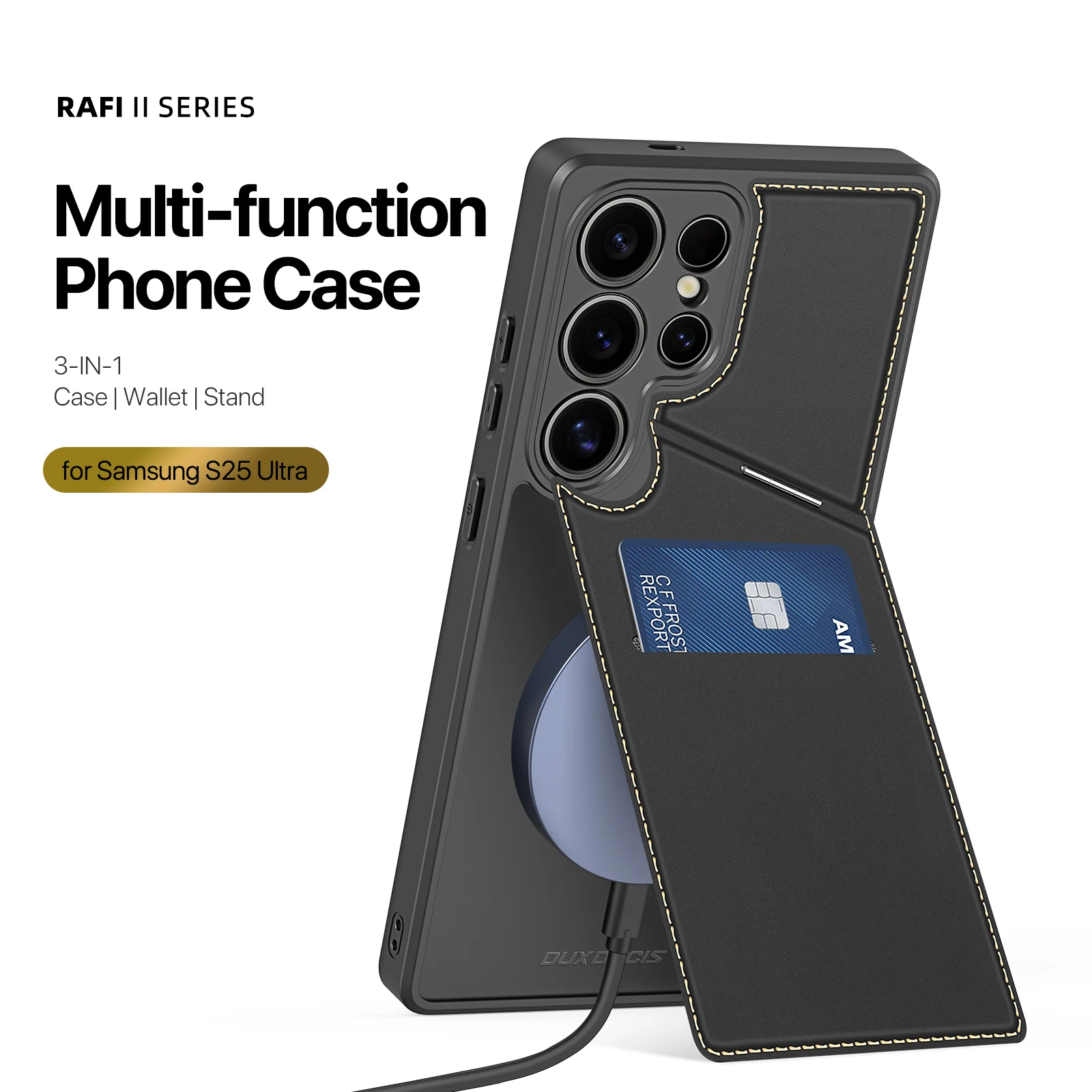 Luxury Business Leather Stand Case For Samsung Galaxy S25 S24 Ultra Magnetic Charging Stand Card Case Shockproof Phone Cover