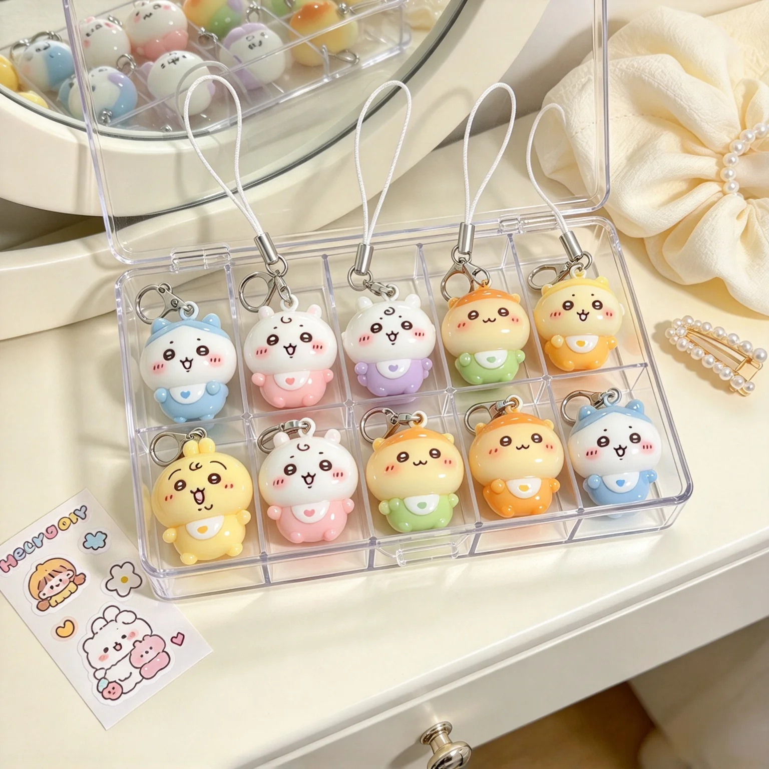 Kawaii Tiny Resin Pendant Cute Baby Outfit Usagi Hachiware Phone Lanyard Mini Keychain Small Bag Charm for Girls Student Gift