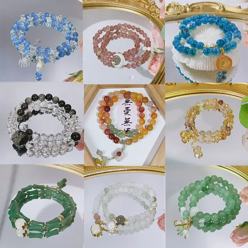 New Multi-Layer Crystal Bracelet for Women Retro National Style Exquisite Double Ring Colorful Hair Crystal Tianshan Emerald Jin