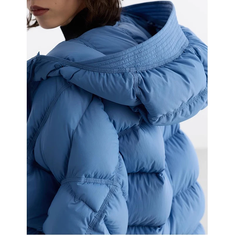 سترة نسائية منتفخة، 90% من ريش الإوز الأبيض، معطف قصير بغطاء للرأس لشخصيات صغيرة، موديل شتاء 2025 الجديد #5