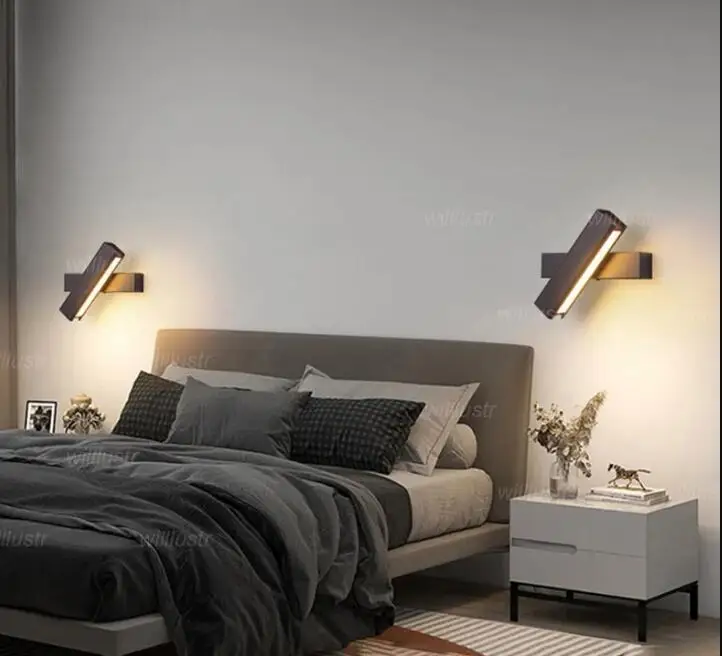 

Современный металлический акриловый бра, вращающийся алюминиевый настенный светильник, прикроватная лестница, кабинет, коридор, ореховое дерево, светодиодное освещение