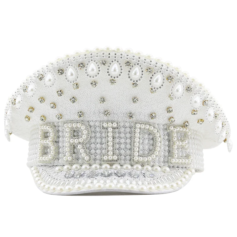 Women Bridal Hat For Queen Bride Military Hat Luxury Rhinestone Sergeant Captain Birthday Bachelorette Hen Do Party