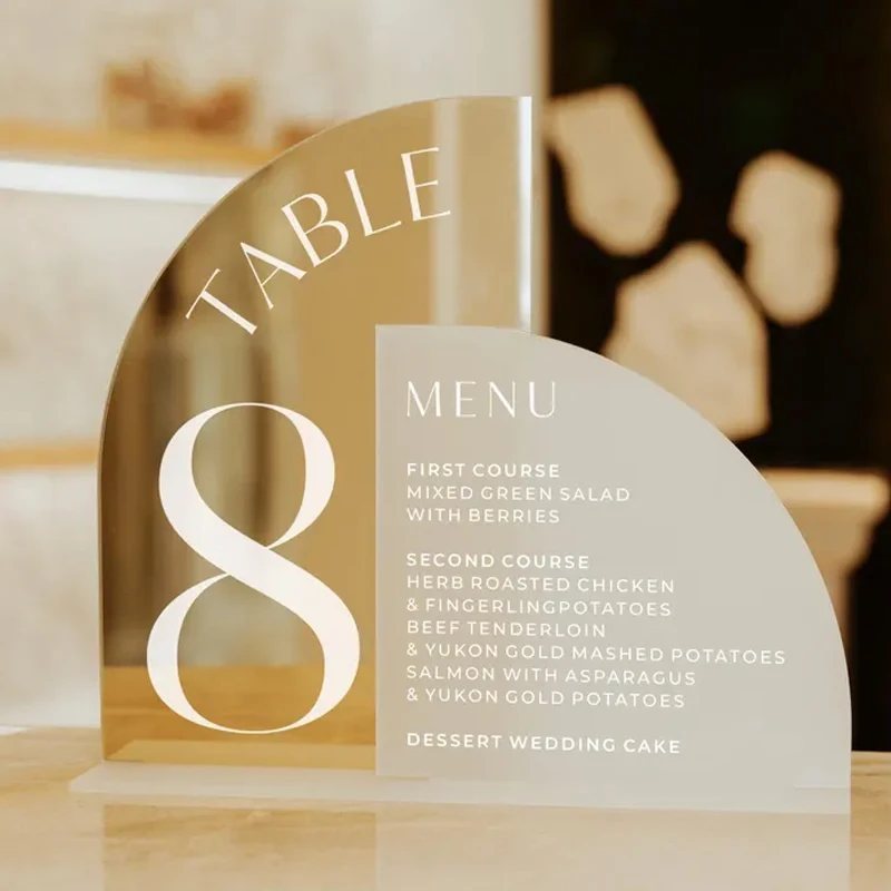 

Frosted Acrylic Table Numbers and Wedding Menu,Custom Gold Mirror Sign,Table Numbers with Stands,Wedding Menu Sign