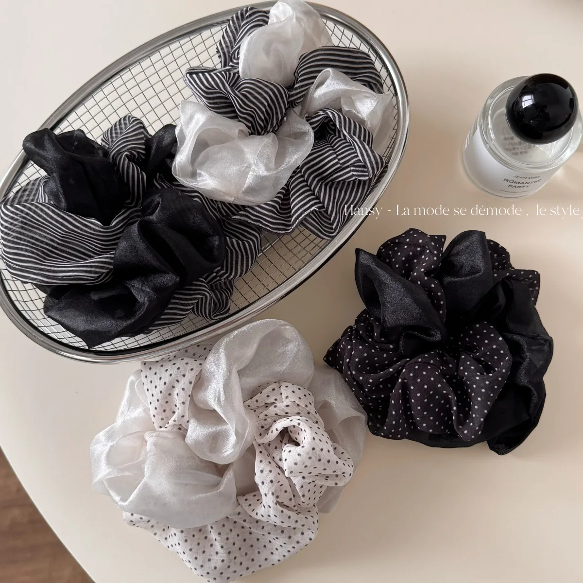 Hair Scrunchy Satin Polka Dot Color Block High Elasticity Comfortable Women Ponytail Holder Non Slip Durable Daily Travel