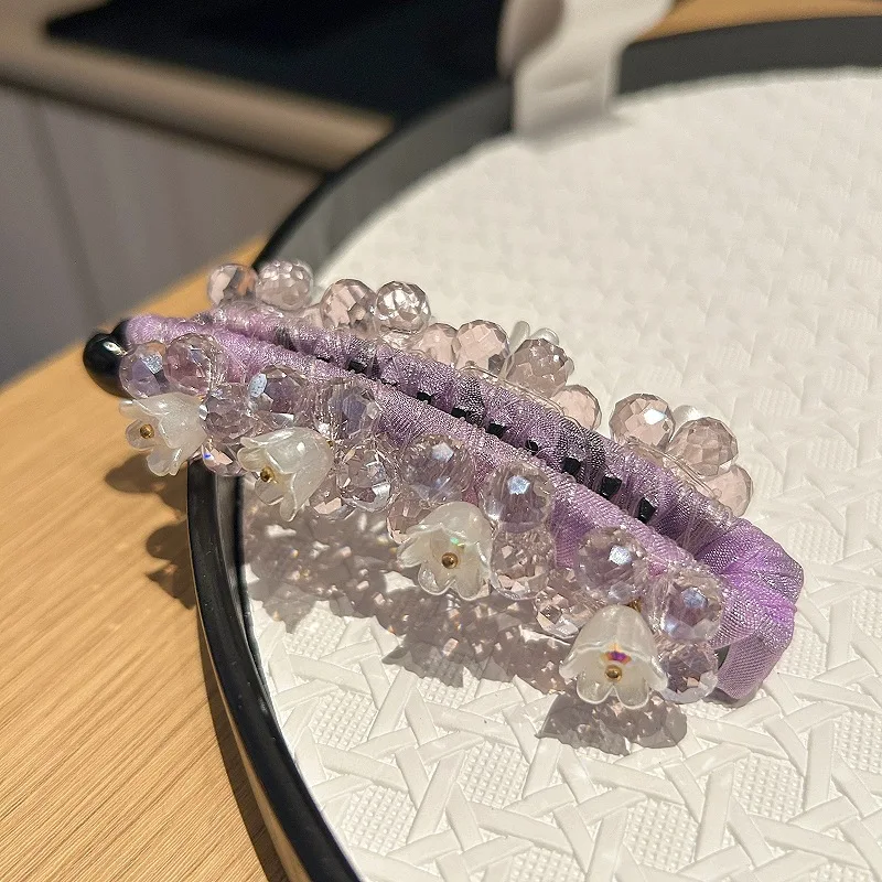 

Korean Hair Accessory Handmade Beaded Rhinestone Banana Hair Clip - Luxury Fashion Vertical Hairpin for Women