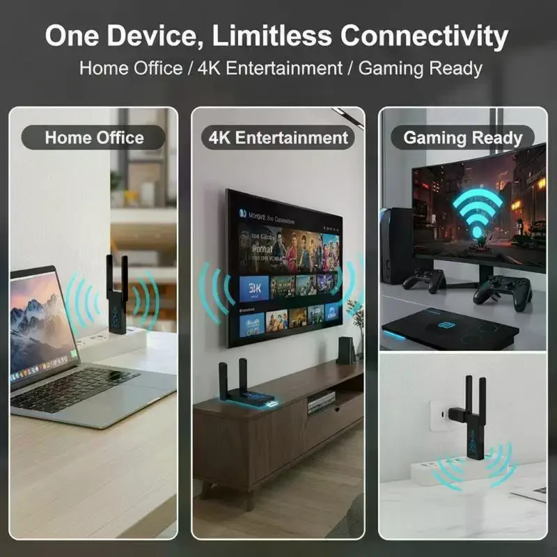 5G Dual Band USB 3.0 WiFi Adapter 1300Mbps Cable Free Wireless Receiver for Desktop Seamless Movie Streaming