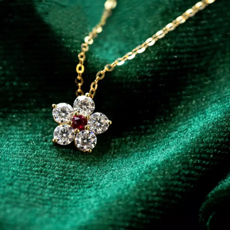 925 Sterling Silver Retro High Quality Flowers Pendant Necklace Red CZ For Women Birthday Gift Fine Jewelry