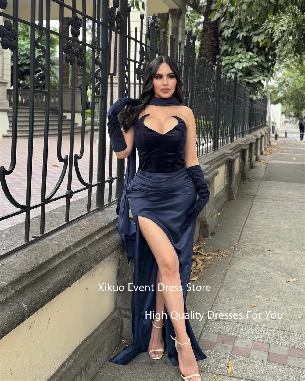 Xikuo Elegante Satin Frauen Abendkleider Schatz Lange Vestidos De Fiesta High Side Slit Meerjungfrau Prom Party Kleid Angepasst