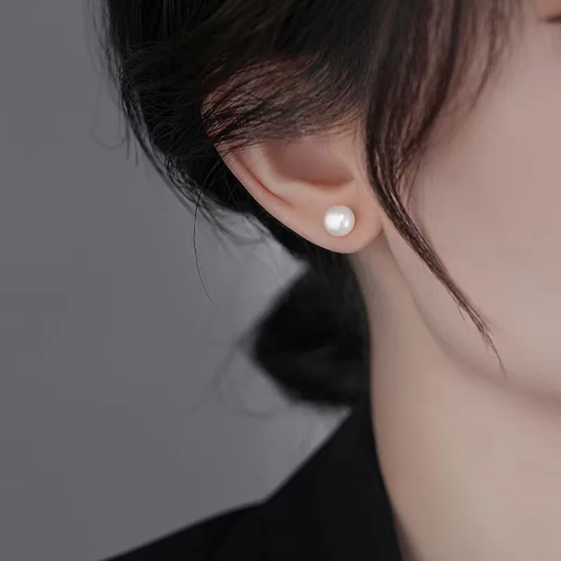 

S999 Silver Korean Style Natural Freshwater Pearl Stud Earrings For Women Simple And Elegant Girlfriend Gift Jewelry